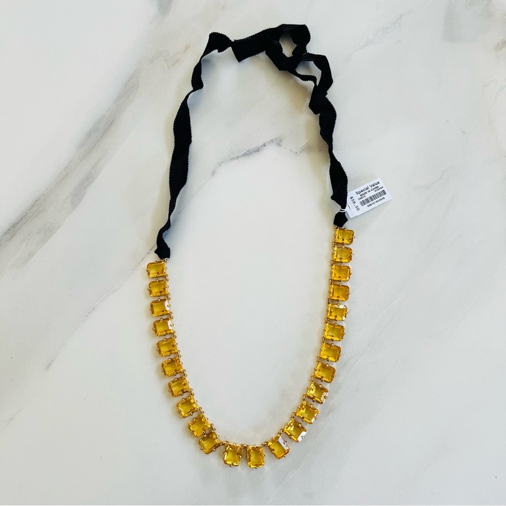 💚 NWT💚 J.CREW Yellow Emerald Bauble Ribbon Necklace